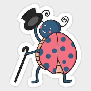 Kawaii cute Ladybug with top hat Drawing Sticker